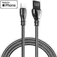 Кабель/шнур для Айфона (iPhone 11/12/13/14) Lightning, 1 метр, чорний, в металевому обплетенні, ColorWay