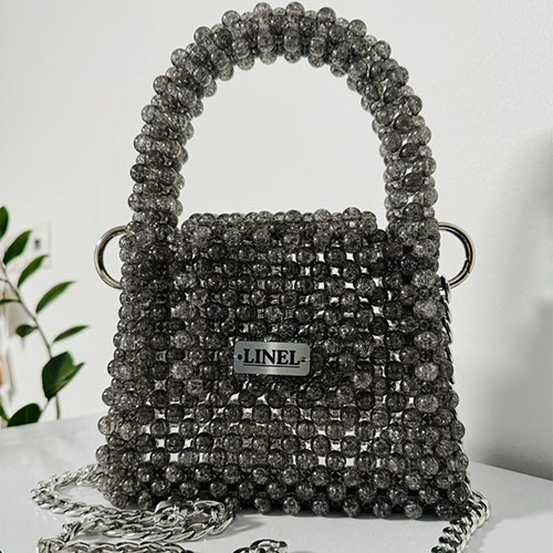 Сумка жіноча сіра з намистин ручна робота Linel 027, фото 1