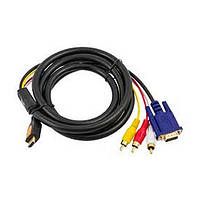 Відео-кабель Gresso HDMI-VGA + 3RCA HDMI (тато) - VGA (тато) RCA (тато) Black