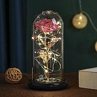 Вічна скляна троянда в колбі на батарейках з LED підсвічуванням Рожева подарунок для дівчини на Різдво