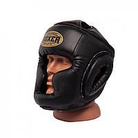 Тренировочный шлем для каратэ L кожа 1.0-1.2 мм с полной защитой черный Boxer