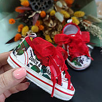 Красные пинетки кроссовки Дольче Г для новорожденной девочки