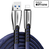 Кабель/шнур для Айфона (iPhone 11/12/13/14) Lightning, 1 метр, синий, в нейлоновой оплетке, ColorWay