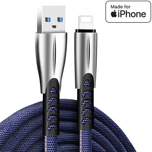 Кабель/шнур для Айфона (iPhone 11/12/13/14) Lightning, 1 метр, синий, в ...