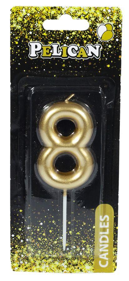 Свічка для торта Pelican "8" ЗОЛОТО 6 см 866018 KNZ