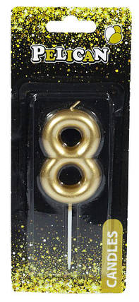 Свічка для торта Pelican "8" ЗОЛОТО 6 см 866018 KNZ, фото 1