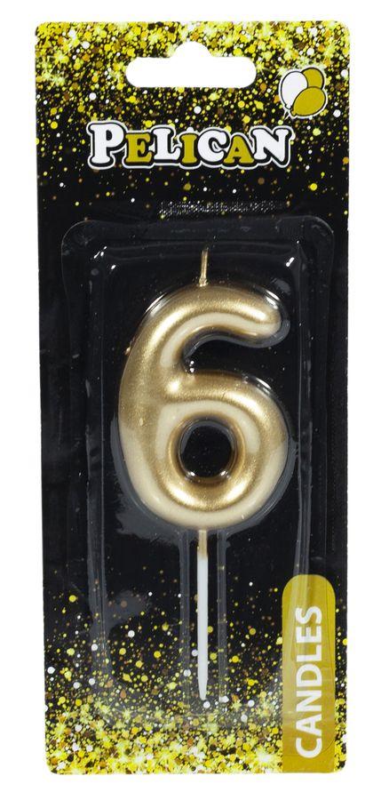 Свічка для торта Pelican "6" ЗОЛОТО 6 см 866016 KNZ