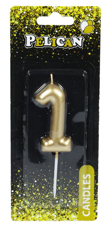 Свічка для торта Pelican "1" ЗОЛОТО 6 см 866011 KNZ