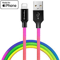Кабель/шнур для Айфона (iPhone 11/12/13/14) Lightning, 1 метр, радужный, в нейлоновой оплетке, ColorWay