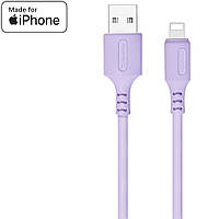 Кабель/шнур для Айфона (iPhone 11/12/13/14) Lightning, 1 метр, фиолетовый, силиконовый, ColorWay