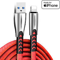 Кабель/шнур для Айфона (iPhone 11/12/13/14) Lightning, 1 метр, красный, в нейлоновой оплетке, ColorWay