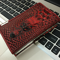 Женский кожаный кошелек крокодил мини клатч портмоне с крокодилом из натуральной кожи Красный Salex Жіночий