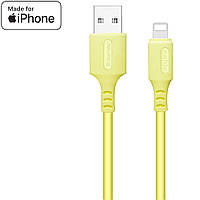 Кабель/шнур для Айфона (iPhone 11/12/13/14) Lightning, 1 метр, желтый, силиконовый, ColorWay