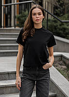 Женская футболка Staff однотонная черная оверсайз для девушки Salex Жіноча футболка Staff однотонна чорна