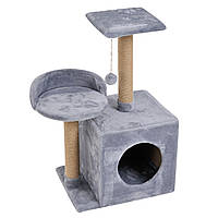 Домик-когтеточка с полкой МурКот Бусинка 36х46х80 см (дряпка) для кошки лежанка Серый UP, код: 2595623