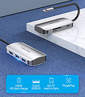 USB-хаб Vention TNHHB Hub 6-in-1 USB 3.1 Type-C  USB 3.0x3 / SD / TF / PD 100 W