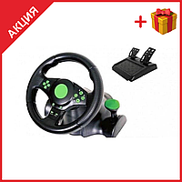 Игровой руль с педалями для ПК 3 в 1 Vibration Steering Wheel для PS3/PS2/PC, black/green USB best