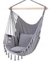 Кресло-гамак подвесной садовый FUNFIT Premium Gray сидячий Бразильский с подушками
