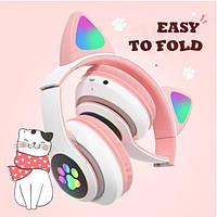 Детские беспроводные наушники Cat Ear STN-28, детские наушники с кошачьими ушками и подсветкой, РОЗОВЫЕ best
