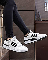 Стильные белые кожаные кроссовки Adidas Forum Low White Black, удобные кроссы адидас на толстой подошве