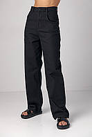 Широкие джинсы с завышенной талией - черный цвет, 40р