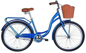 Велосипед сталь 26 Dorozhnik AQUAMARINE гальмівна рама-17" синій з багажником задн St з корзиною Pl з крылом