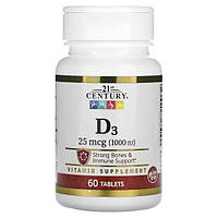 Витамин D 21st Century Vitamin D3 1000 IU 25 mcg 60 Tabs QT, код: 7911202