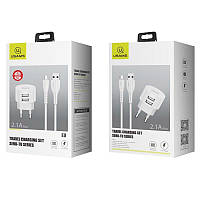 Сетевое зарядное устройство для телефона USAMS T20 White (Dual USB Round Travel Charger (EU)+U35 Type-C cable