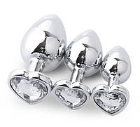 Комплект металлических анальных пробок We Love со стразами в форме сердечка S M L DH, код: 8096251