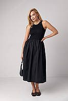 Комбинированное платье миди с пышной юбкой - черный цвет, S (есть размеры)