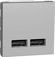 Розетка Schneider Electric Unica New NU341830 Aluminium USB, двойная, 2.1 А 2 модуля