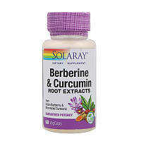 Берберин и куркумин Berberine Curcumin Solaray экстракты корней 60 вегетарианских капсул PZ, код: 7583078