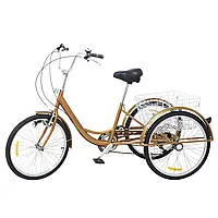 24"6-швидкісний 3-колісний триколісний велосипед для дорослих з кошиком і ліхтарем