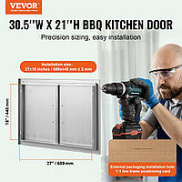 Дверь для барбекю VEVOR, 774 x 533 мм, двойная дверь для открытой кухни, дверь скрытого монтажа из нержавеющей