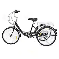 24-дюймовый трехколесный велосипед для взрослых 8 скоростей 3 колеса с корзиной для пожилых людей