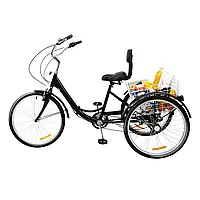 24-дюймовый складной трехколесный велосипед для взрослых, 7-скоростной трехколесный велосипед с корзиной и