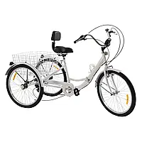 Трехколесный складной трехколесный велосипед для взрослых 7-скоростной 24" с корзиной для покупок белый