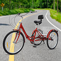 24-дюймовый красный складной трехколесный велосипед для взрослых + корзина, 3 колеса, складной велосипед