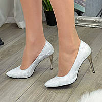 Туфли женские на шпильке, натуральная кожа питон, цвет белый. 41 размер