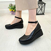 Туфли женские на платформе, цвет черный. 38 размер