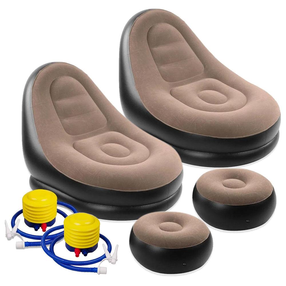 Комплект 2шт Надувне крісло з пуфом 2в1 116х98х83см Air Sofa + насос / Надувний велюровий диван з пуфом