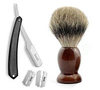 Опасная бритва Wilkinson Sword Barber's Style The Pioneer + 5 лезвий + Помазок для бритья из дерева Shima