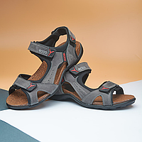 Стильные серые мужские кожаные сандалии-босоножки с липучками,натуральная кожа,мужская летняя обувь,на лето