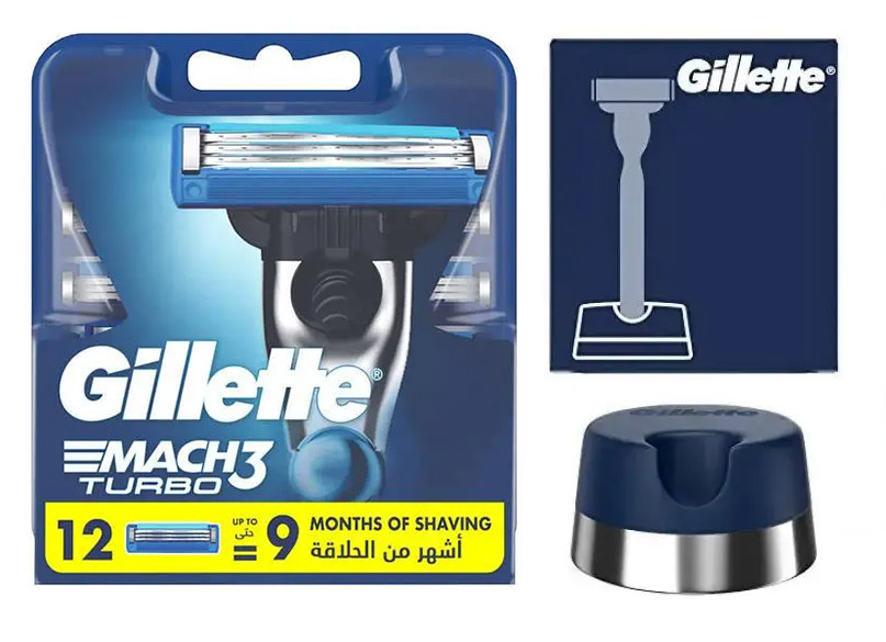 Змінні касети Gillette Mach3 Turbo Original (12 шт.) + Тримач Gillette для бритви Mach3