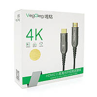 Кабель VEGGIEG HA-10 HDMI-HDMI 4K UHD, 10.0m, v2,0, OD-4.0mm, круглый, Black, коннектор Black-Metal, Box m