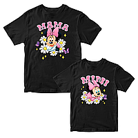Парные черные футболки для мамы и дочки  с принтом "Мама Маус. Минни Маус" Push IT