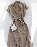 Женское стильное лёгкое платье с поясом ткань: муслин Мод.344