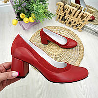 Женские классические туфли на каблуке, натуральные кожа и замша красного цвета. 39 размер