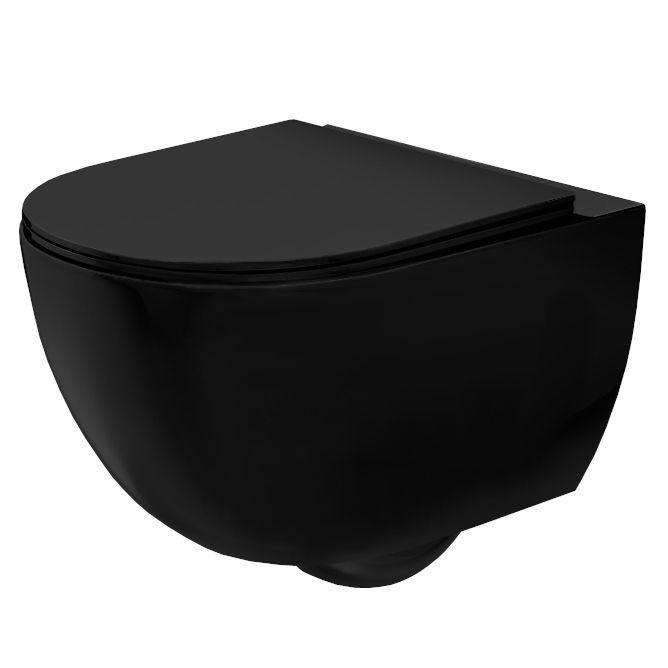 Підвісний унітаз керамічний REA CARLO MINI RIMLESS FLAT BLACK MATT чорний чорний