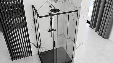 Душова кабіна REA PUNTO BLACK 100х80х195 см без піддону чорна скло прозоре розсувні двері, фото 3